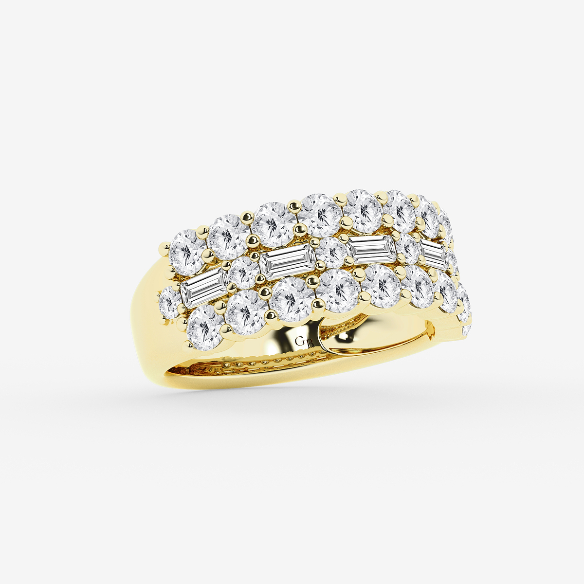 Additional Image 1 for  2 1/8 ctw Round & Baguette Lab Grown Diamond Triple Row Ring