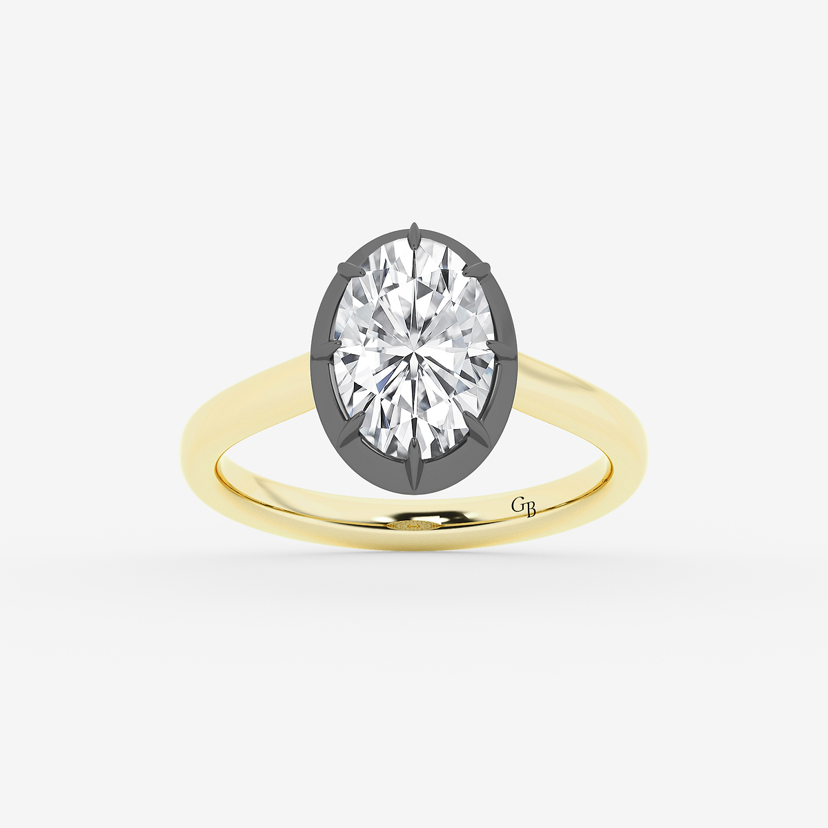 2 1/3 ctw Oval Lab Grown Diamond Georgian Prong Setting Side Stone Engagement Ring With Black Rhodium