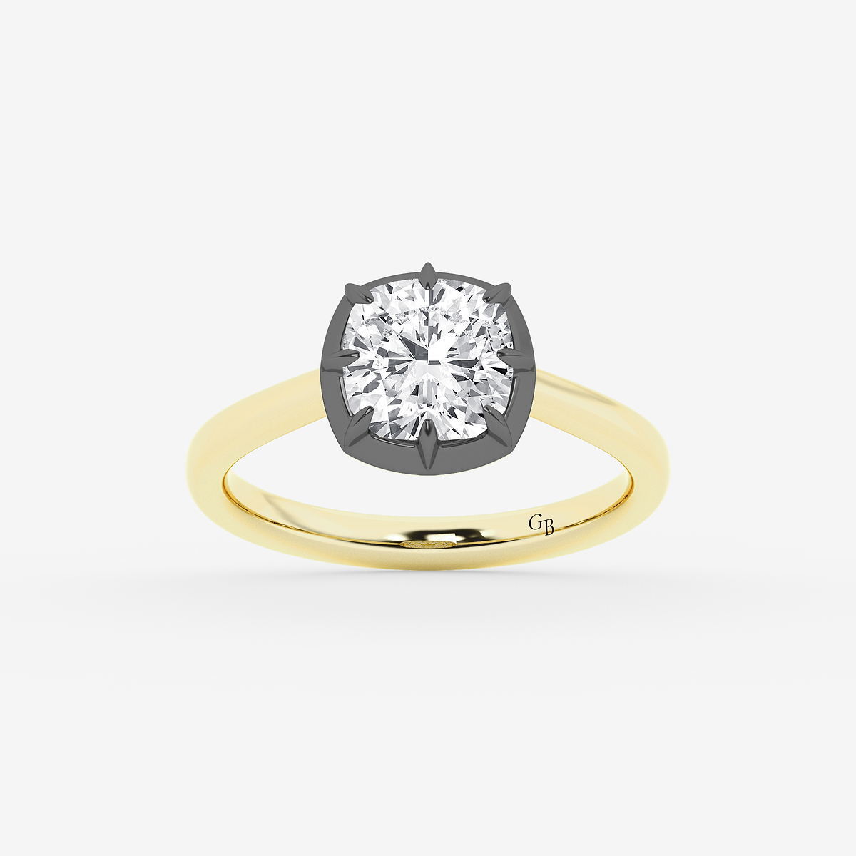 2 1/3 ctw Cushion Lab Grown Diamond Georgian Prong Setting Side Stone Engagement Ring With Black Rhodium