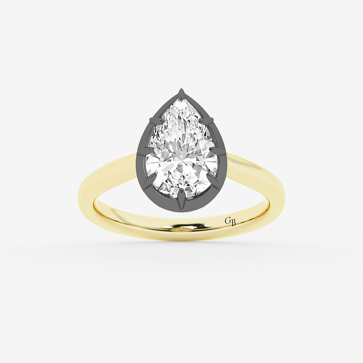 2 1/3 ctw Pear Lab Grown Diamond Georgian Prong Setting Side Stone Engagement Ring With Black Rhodium