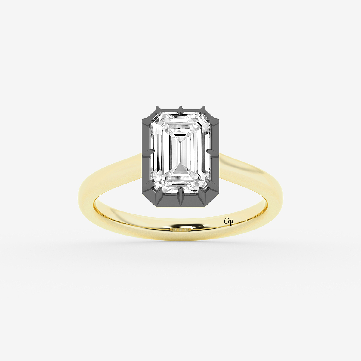 2 1/3 ctw Emerald Lab Grown Diamond Georgian Prong Setting Side Stone Engagement Ring With Black Rhodium
