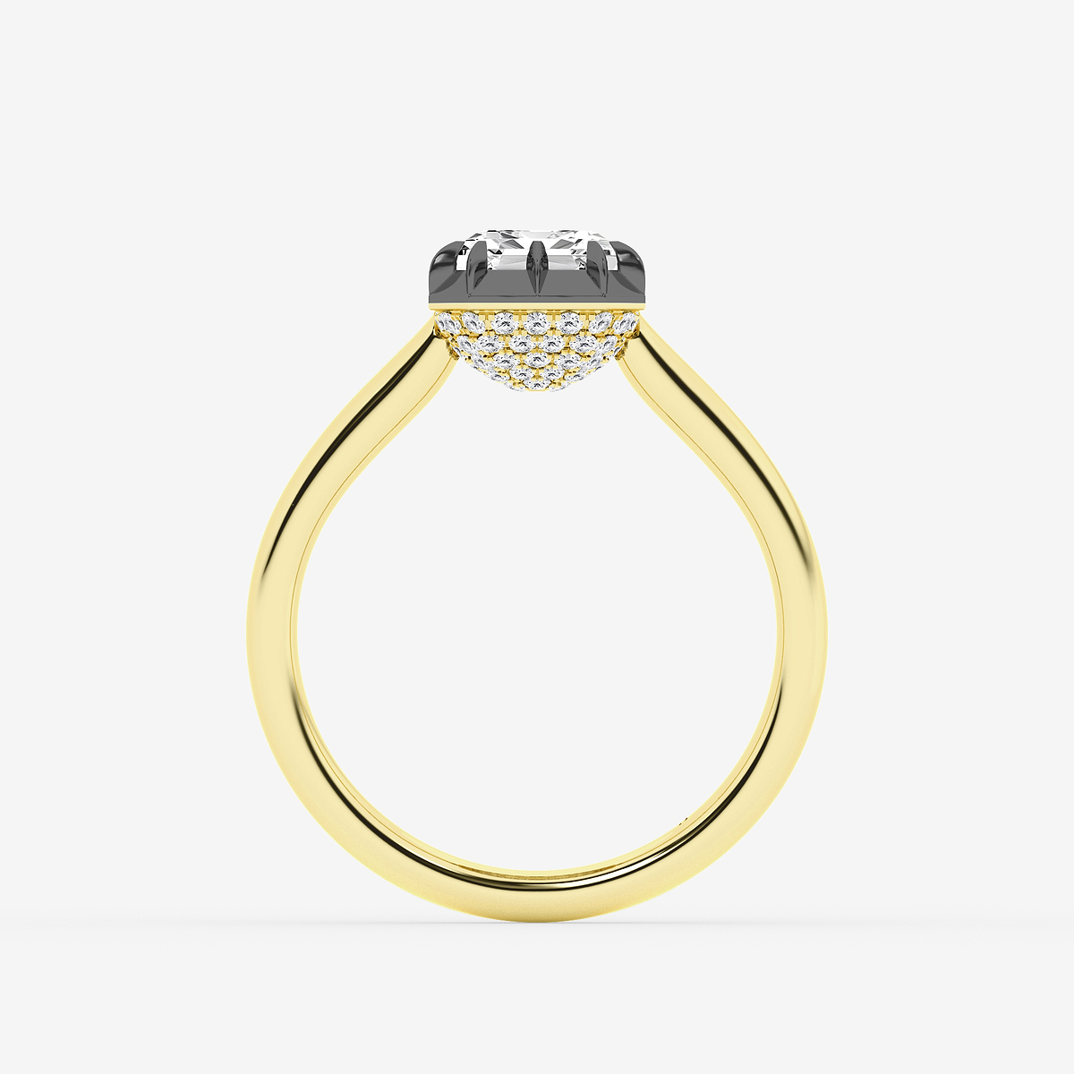 Additional Image 1 for  2 1/3 ctw Emerald Lab Grown Diamond Georgian Prong Setting Side Stone Engagement Ring With Black Rhodium