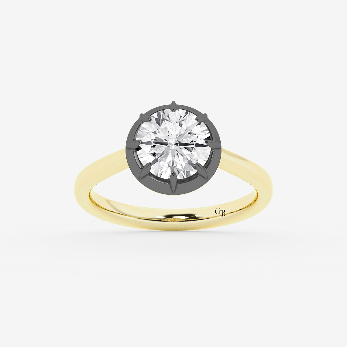 2 1/3 ctw Round Lab Grown Diamond Georgian Prong Setting Side Stone Engagement Ring With Black Rhodium