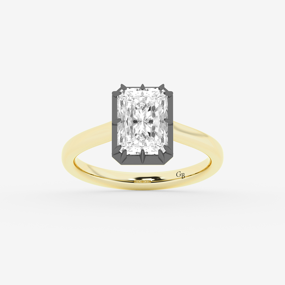 2 1/3 ctw Radiant Lab Grown Diamond Georgian Prong Setting Side Stone Engagement Ring With Black Rhodium