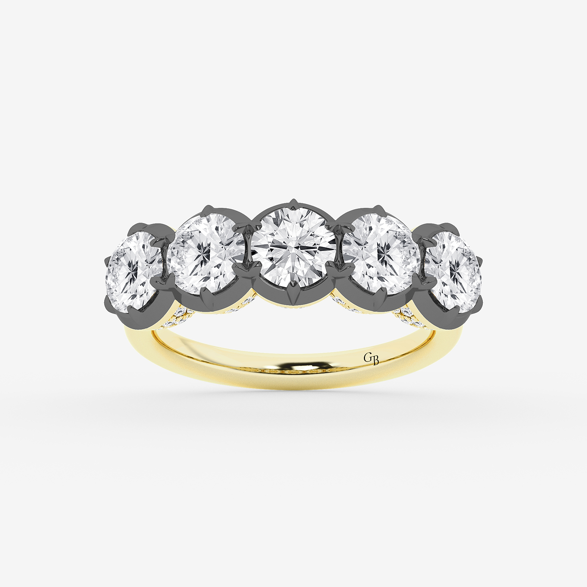 3 1/2 ctw Round Lab Grown Diamond Five Stone Georgian Prong Setting Anniversary Band With Black Rhodium