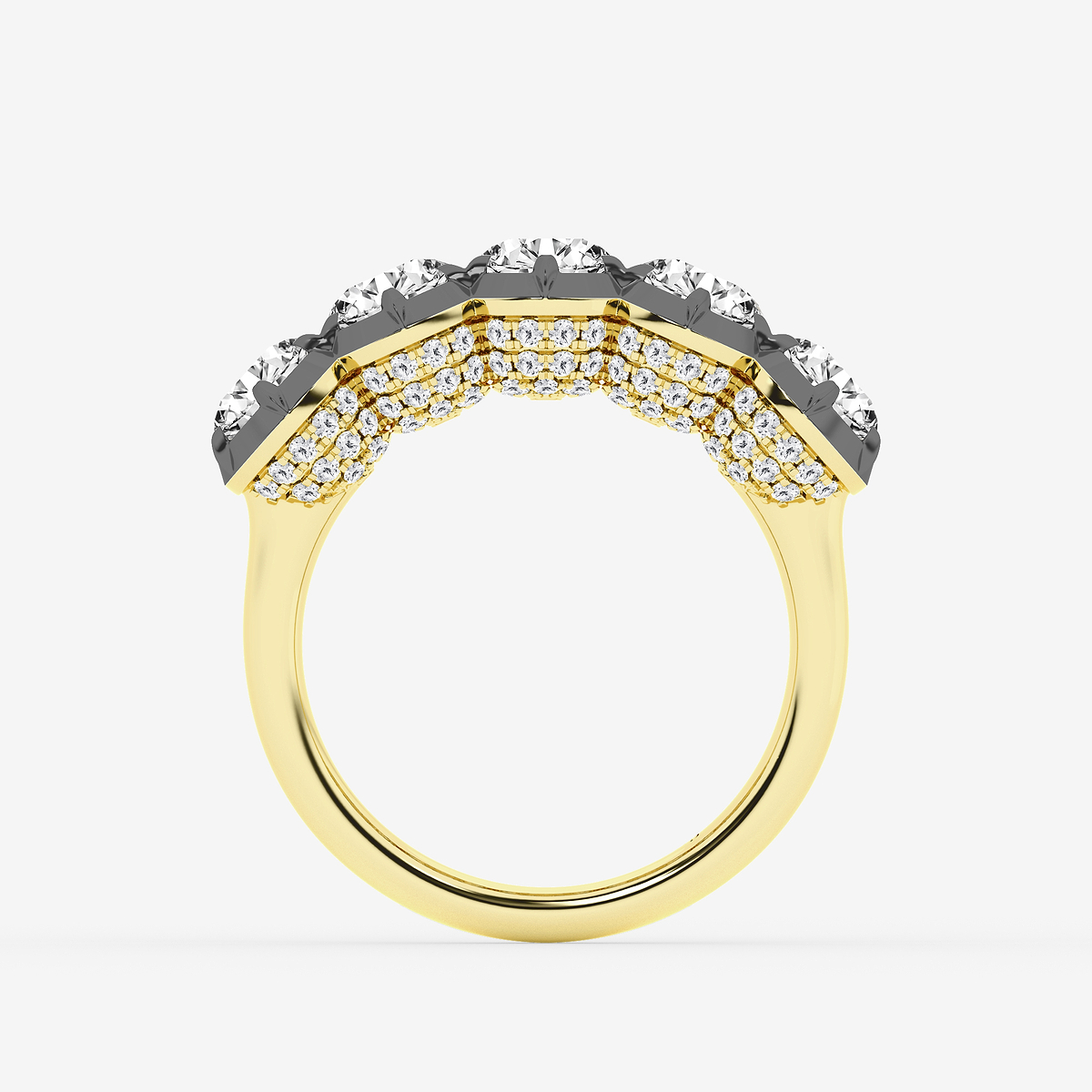 Additional Image 1 for  3 1/2 ctw Round Lab Grown Diamond Five Stone Georgian Prong Setting Anniversary Band With Black Rhodium