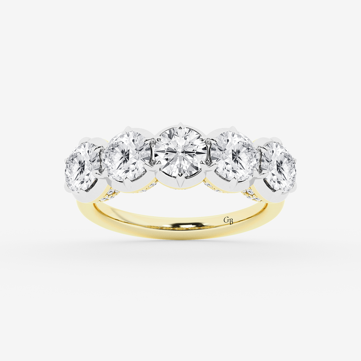 3 1/2 ctw Round Lab Grown Diamond Five Stone Georgian Prong Setting Anniversary Band