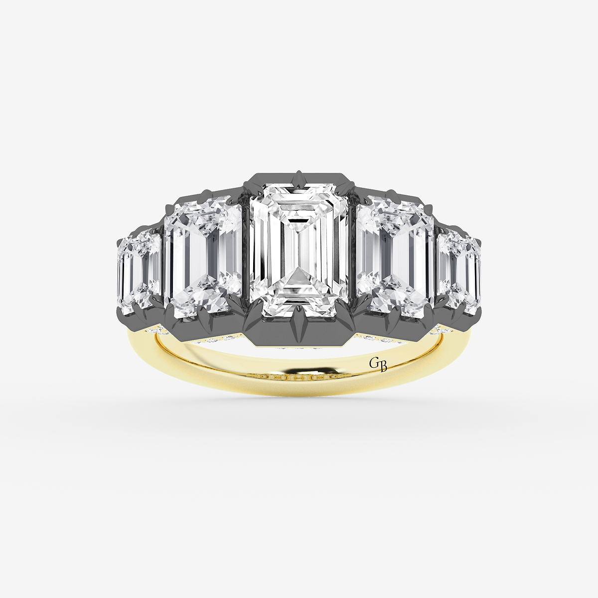 6 1/8 ctw Emerald Lab Grown Diamond Five Stone Georgian Prong Setting Anniversary Band With Black Rhodium