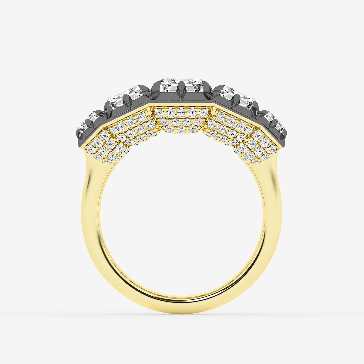 Additional Image 1 for  6 1/8 ctw Emerald Lab Grown Diamond Five Stone Georgian Prong Setting Anniversary Band With Black Rhodium