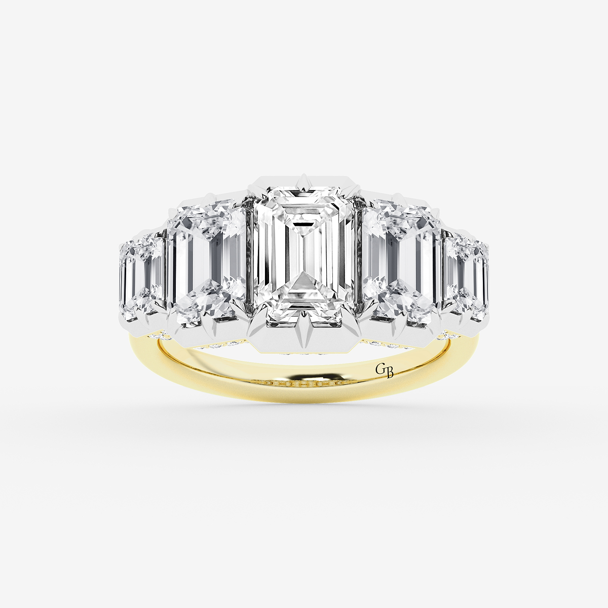 6 1/8 ctw Emerald Lab Grown Diamond Five Stone Georgian Prong Setting Anniversary Band