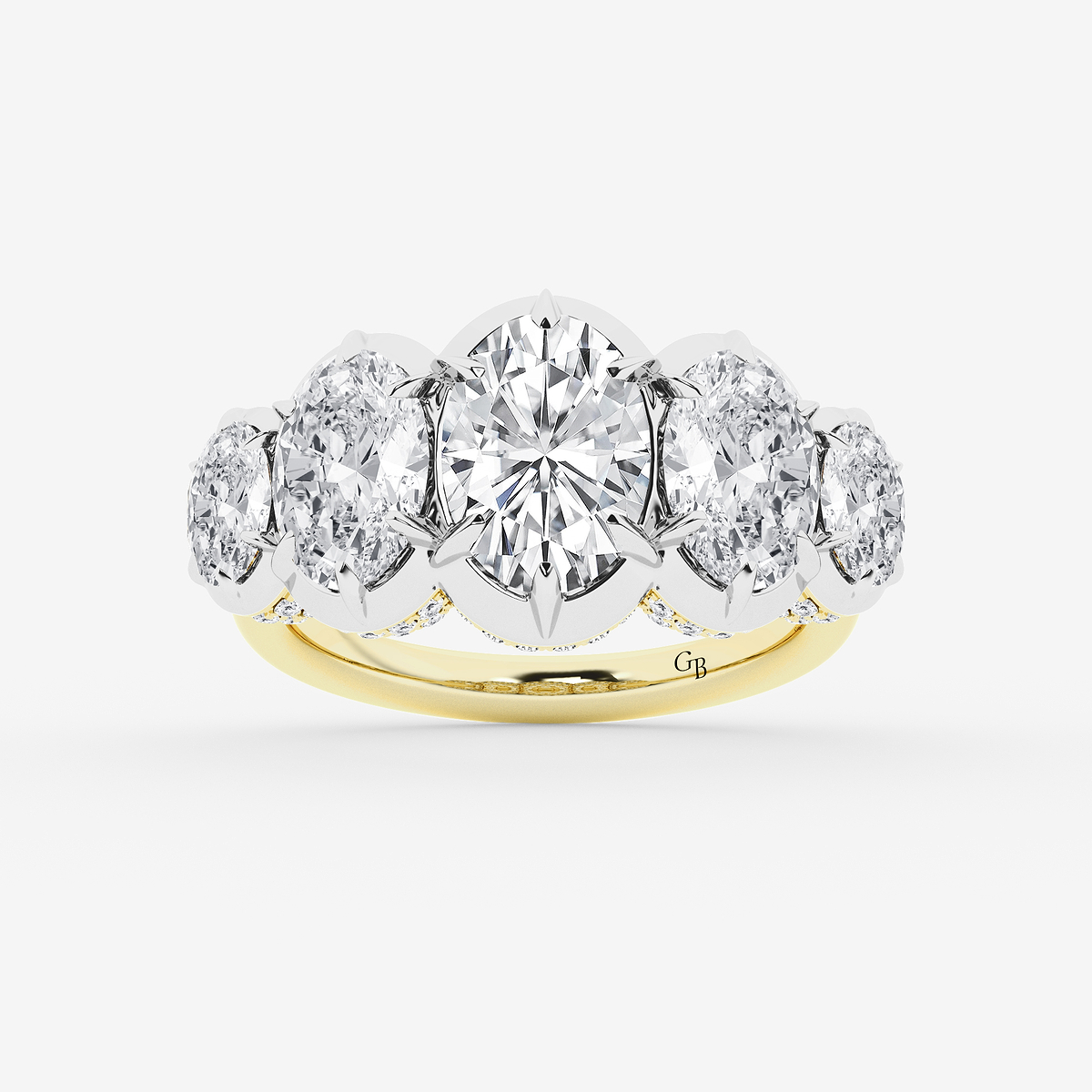 6 1/8 ctw Oval Lab Grown Diamond Five Stone Georgian Prong Setting Anniversary Band