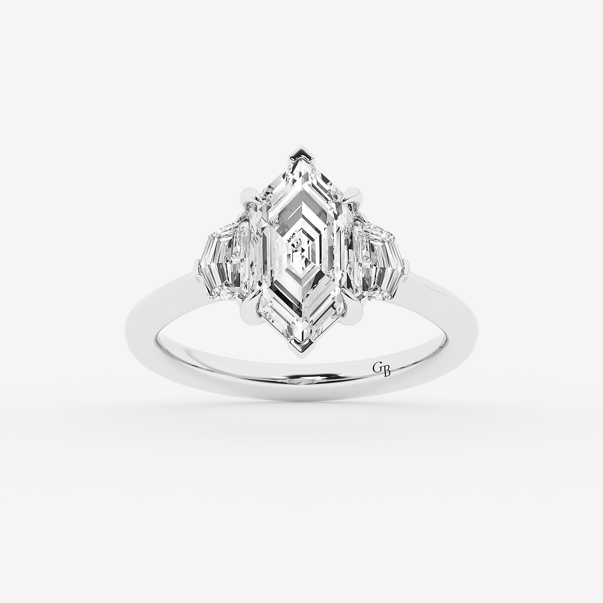 2 1/2 ctw Dutch Marquise Lab Grown Diamond Three Stone Engagement Ring with Epaulette Cut Side Stones