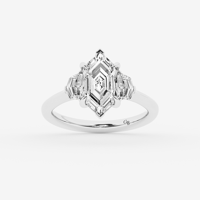Dutch Marquise Three Stone Engagement Ring with Epaulette Cut Side Stones