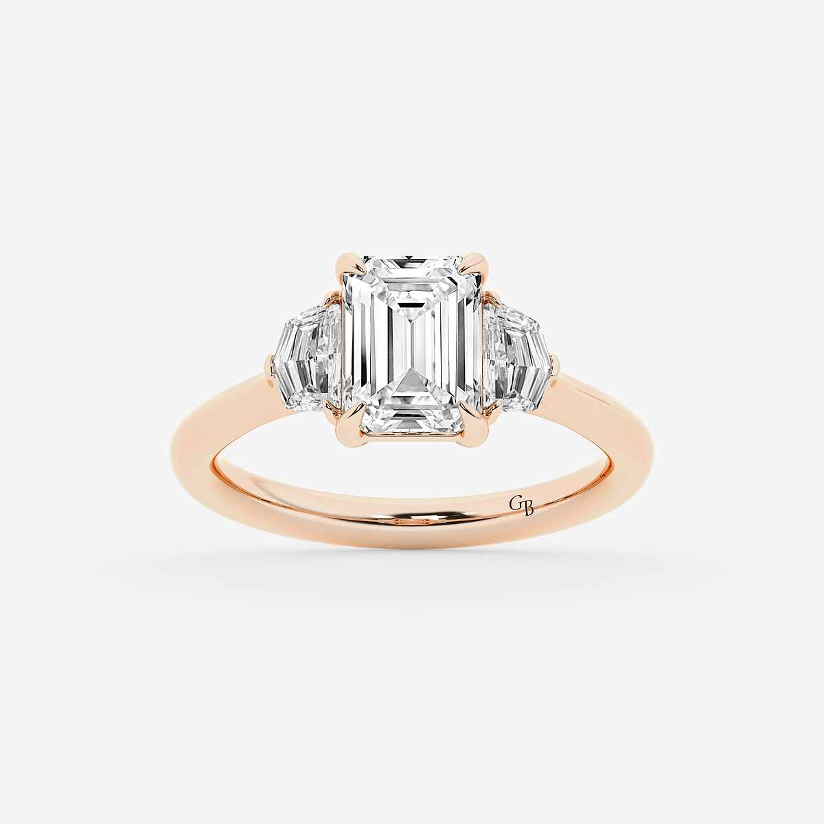 2 1/2 ctw Emerald Lab Grown Diamond Three Stone Engagement Ring with Epaulette Cut Side Stones