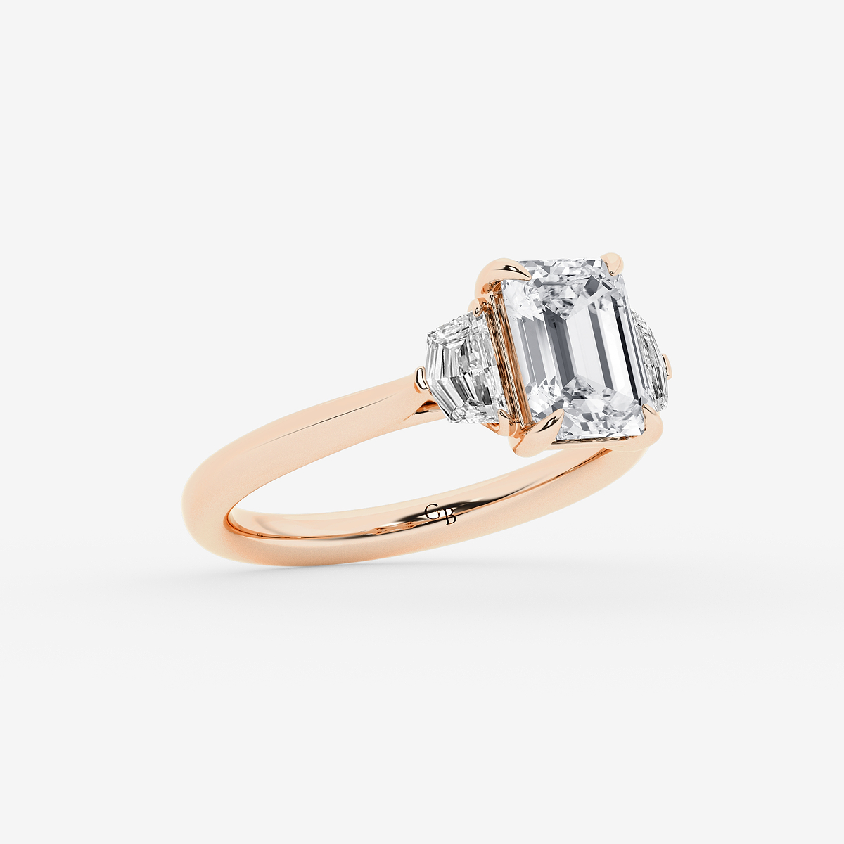 Additional Image 1 for  2 1/2 ctw Emerald Lab Grown Diamond Three Stone Engagement Ring with Epaulette Cut Side Stones