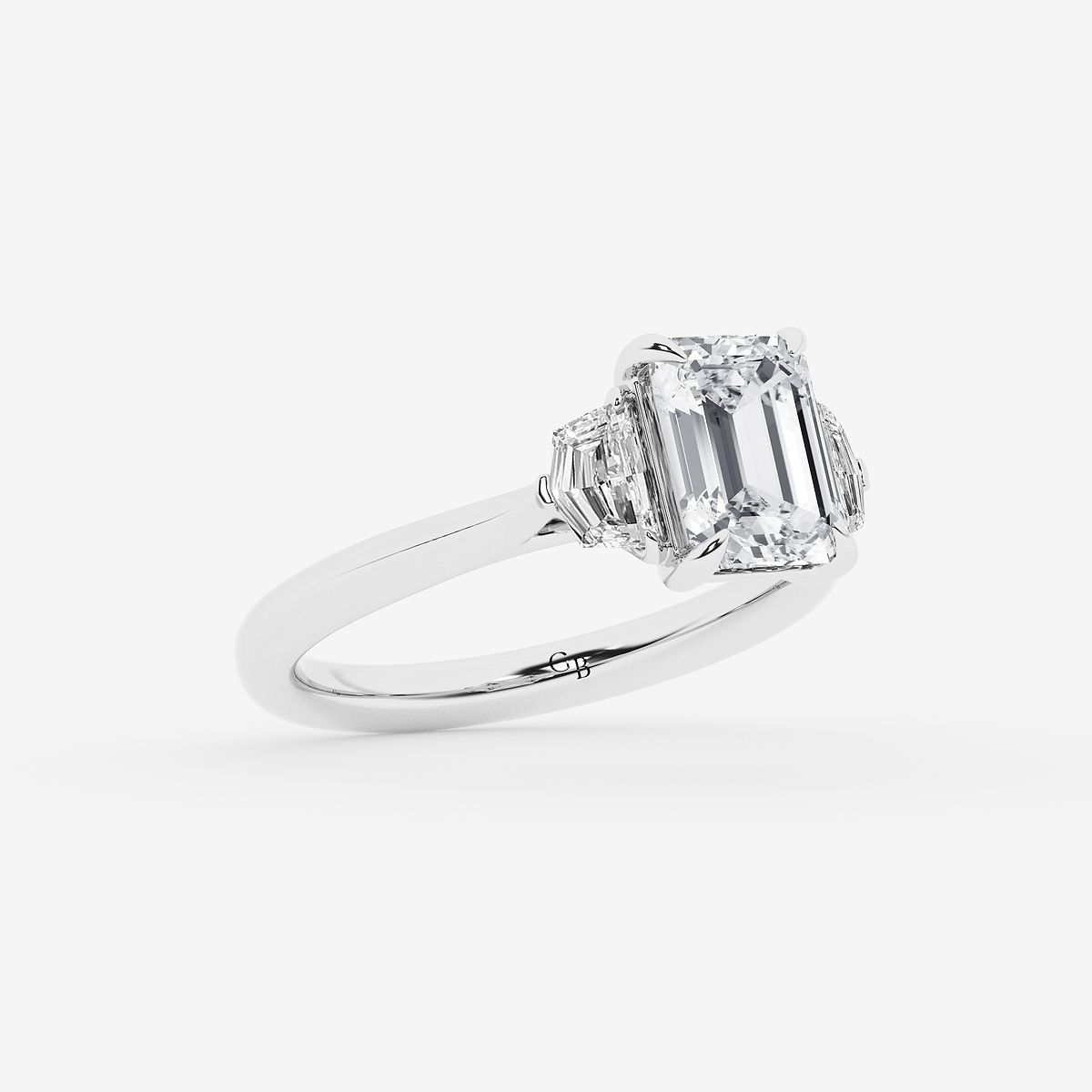 Additional Image 1 for  2 1/2 ctw Emerald Lab Grown Diamond Three Stone Engagement Ring with Epaulette Cut Side Stones