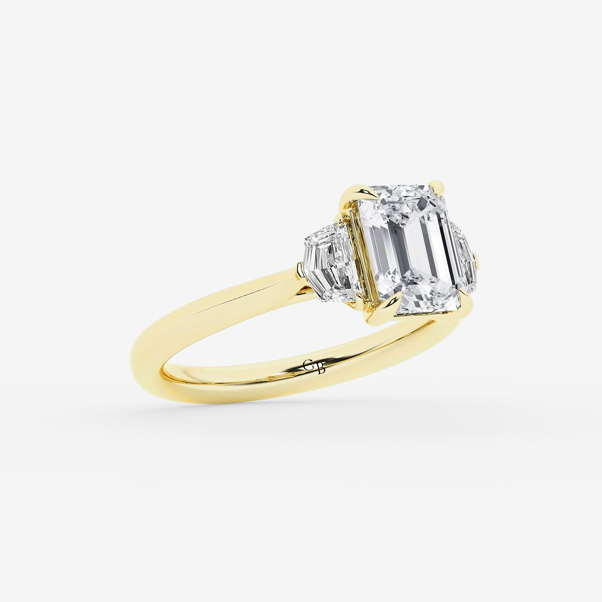 Additional Image 1 for  2 1/2 ctw Emerald Lab Grown Diamond Three Stone Engagement Ring with Epaulette Cut Side Stones