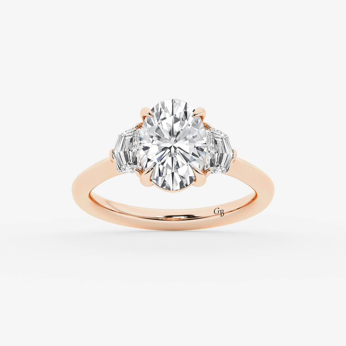 2 1/2 ctw Oval Lab Grown Diamond Three Stone Engagement Ring with Epaulette Cut Side Stones