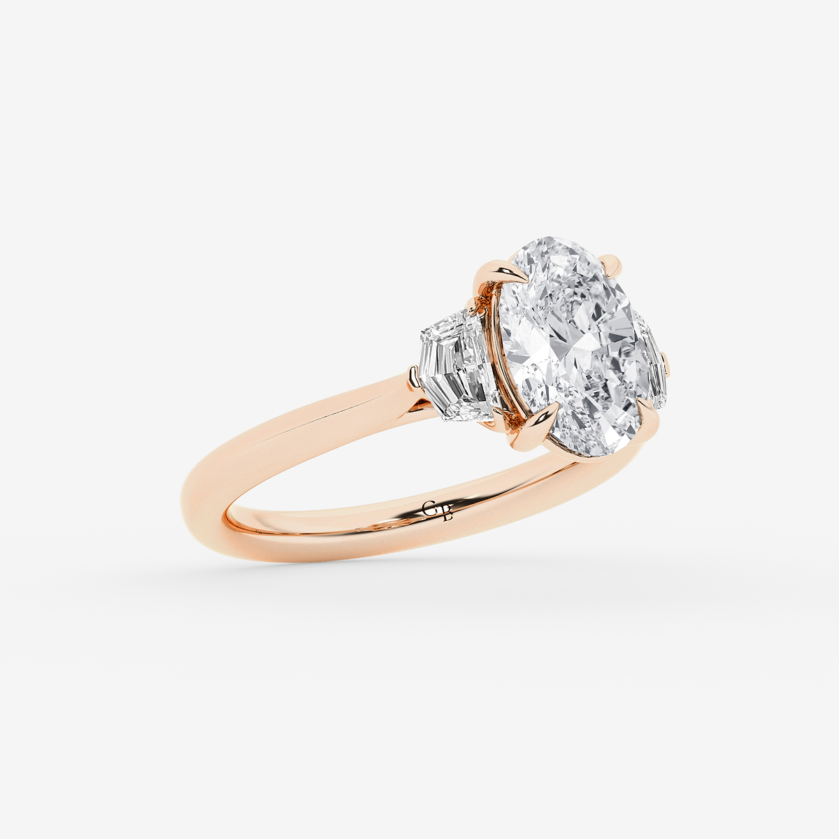 Additional Image 1 for  2 1/2 ctw Oval Lab Grown Diamond Three Stone Engagement Ring with Epaulette Cut Side Stones