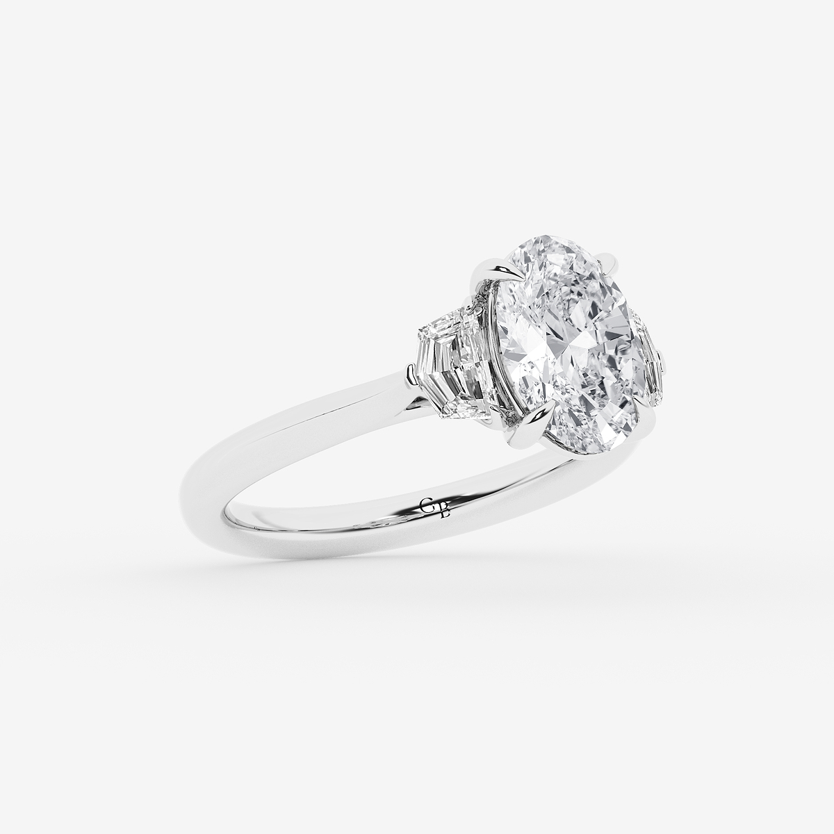 Additional Image 1 for  2 1/2 ctw Oval Lab Grown Diamond Three Stone Engagement Ring with Epaulette Cut Side Stones