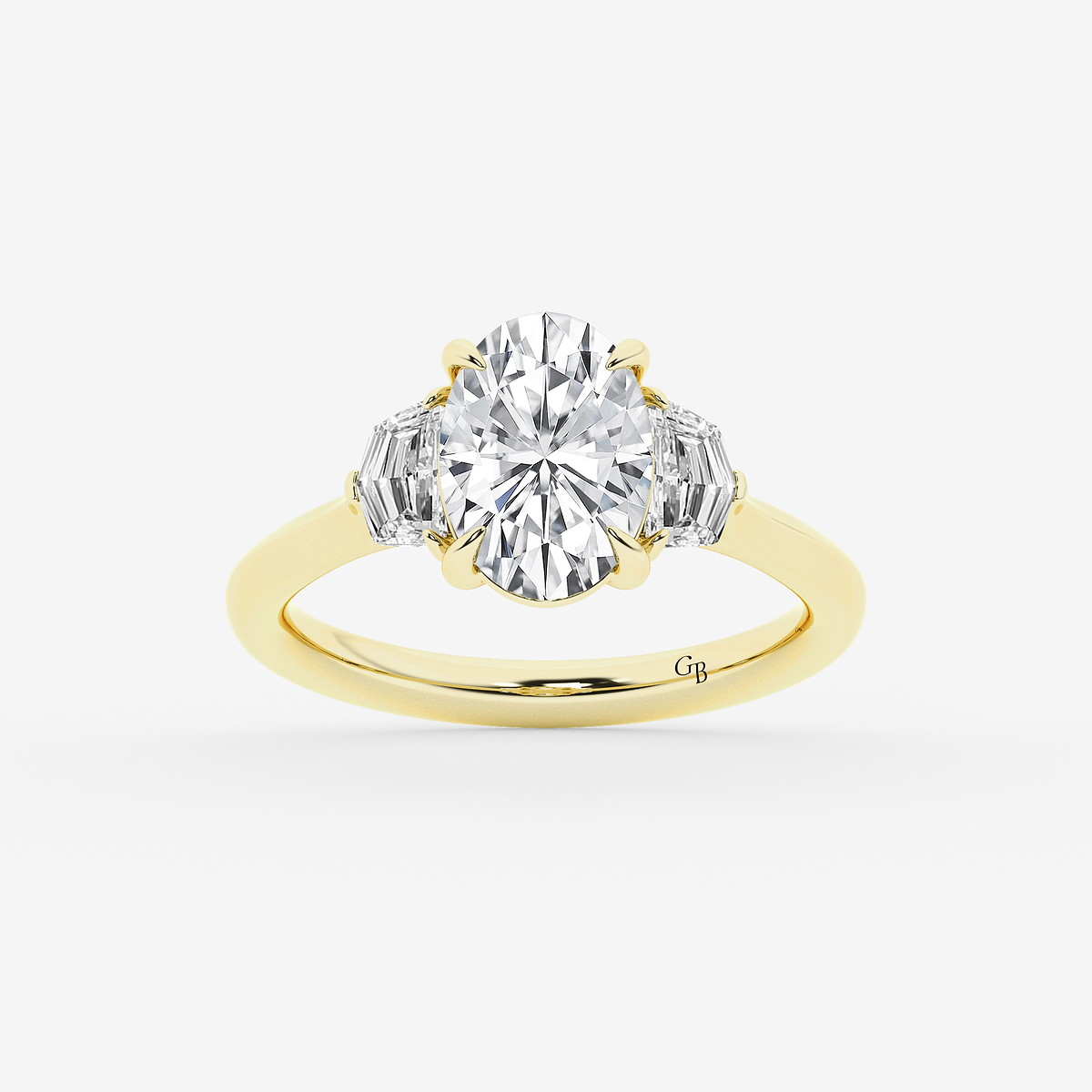 2 1/2 ctw Oval Lab Grown Diamond Three Stone Engagement Ring with Epaulette Cut Side Stones