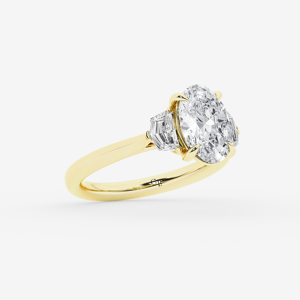 Additional Image 1 for  2 1/2 ctw Oval Lab Grown Diamond Three Stone Engagement Ring with Epaulette Cut Side Stones