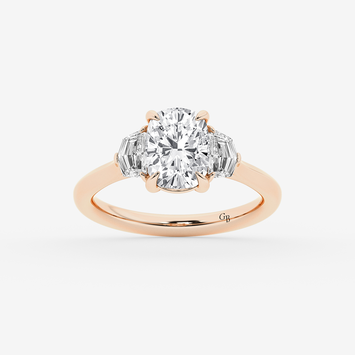 2 1/2 ctw Elongated Cushion Lab Grown Diamond Three Stone Engagement Ring with Epaulette Cut Side Stones