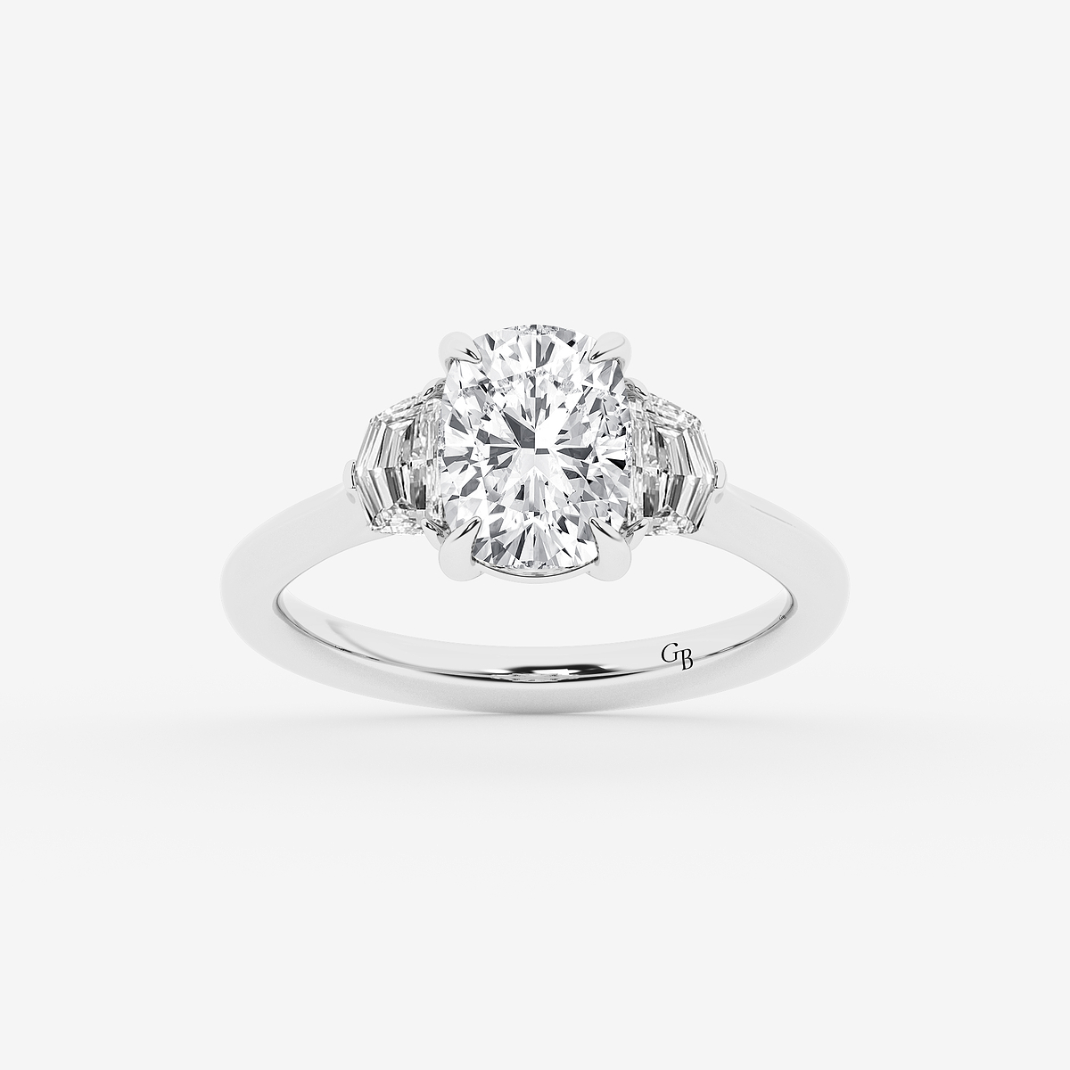 2 1/2 ctw Elongated Cushion Lab Grown Diamond Three Stone Engagement Ring with Epaulette Cut Side Stones