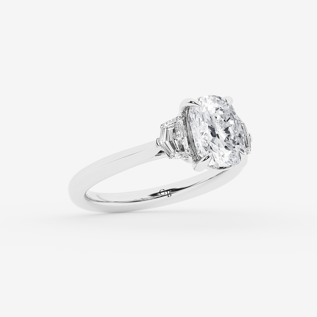 Additional Image 1 for  2 1/2 ctw Elongated Cushion Lab Grown Diamond Three Stone Engagement Ring with Epaulette Cut Side Stones