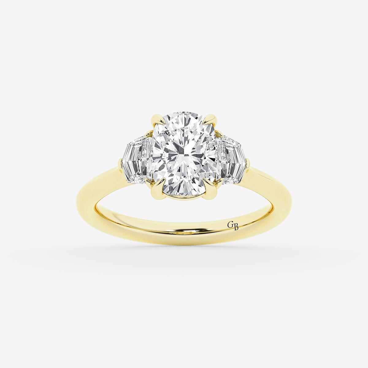 2 1/2 ctw Elongated Cushion Lab Grown Diamond Three Stone Engagement Ring with Epaulette Cut Side Stones