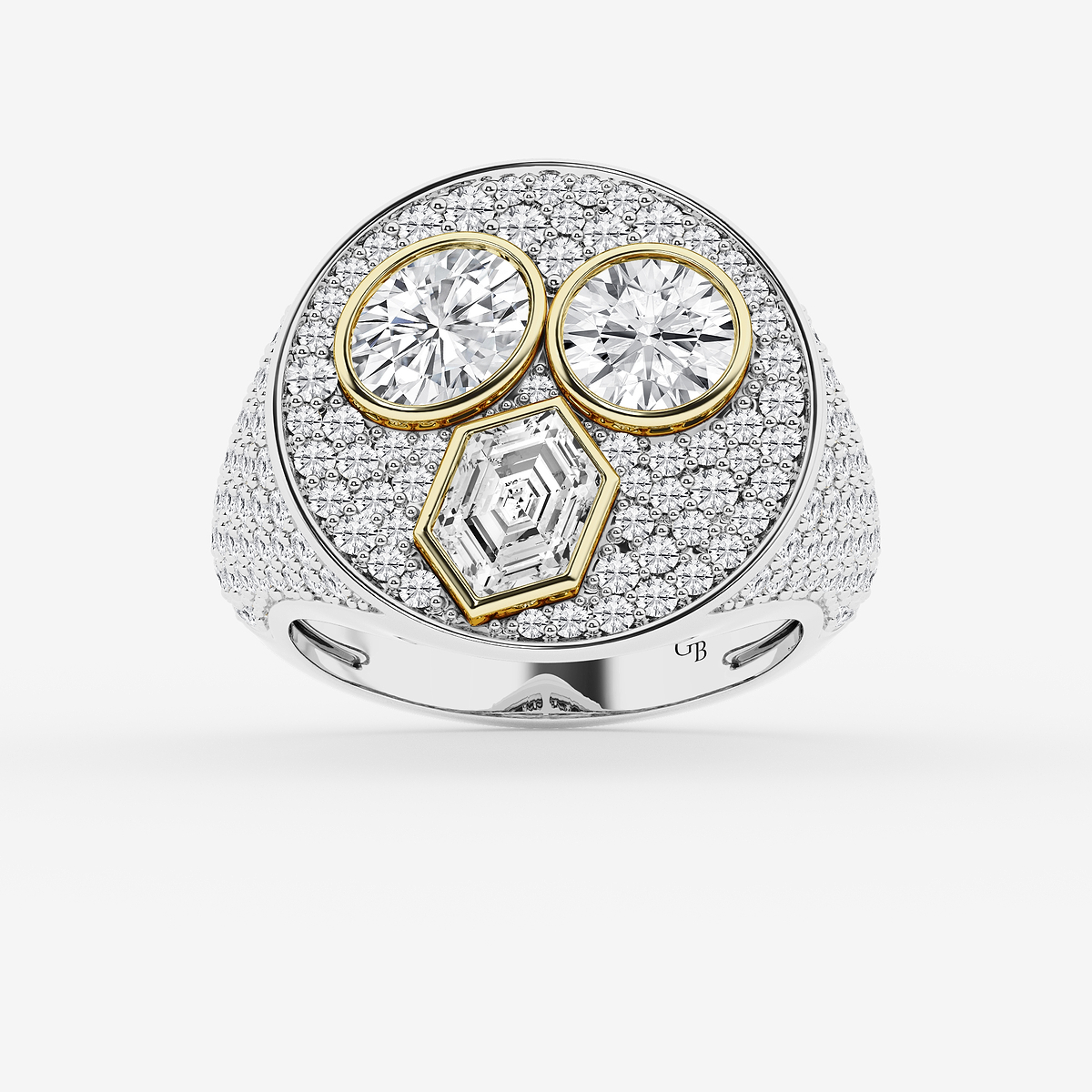 4 ctw Multi-Shape Lab Grown Diamond Three Stone Signet Statement Ring