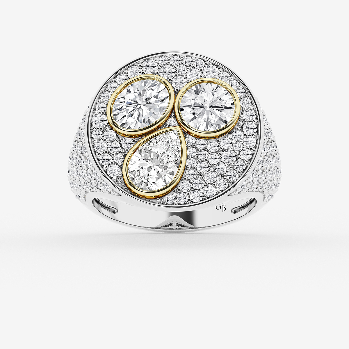 4 ctw Multi-Shape Lab Grown Diamond Three Stone Signet Statement Ring