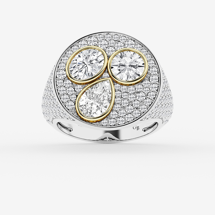 4 ctw Multi-Shape Lab Grown Diamond Three Stone Signet Statement Ring