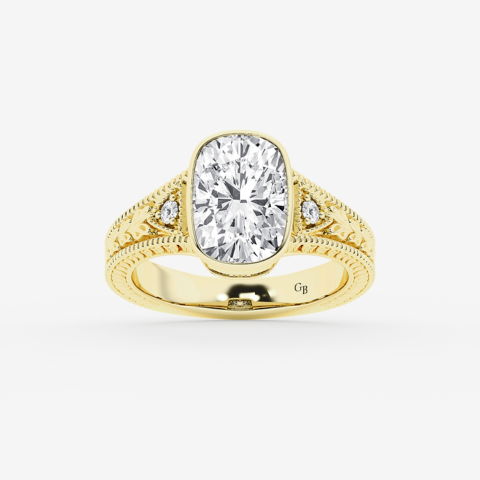 Design ID 12826 - GB Custom 2 1/2 ctw Elongated Cushion Lab Grown Diamond Vintage Ring