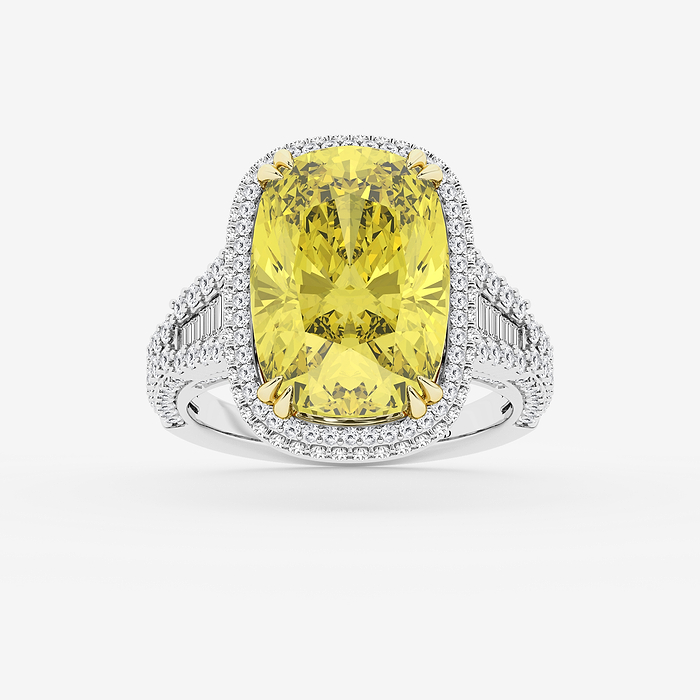 Design ID 12906 - GB Custom 11 1/2 ctw Elongated Cushion Fancy Yellow Lab Grown Diamond Side Stone Engagement Ring