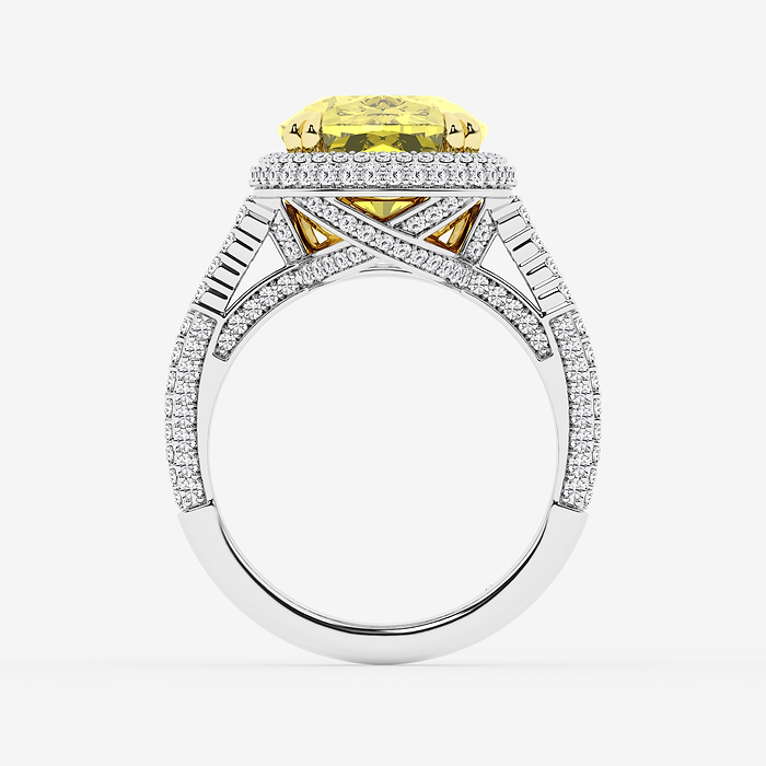 Design ID 12906 - GB Custom 11 1/2 ctw Elongated Cushion Fancy Yellow Lab Grown Diamond Side Stone Engagement Ring