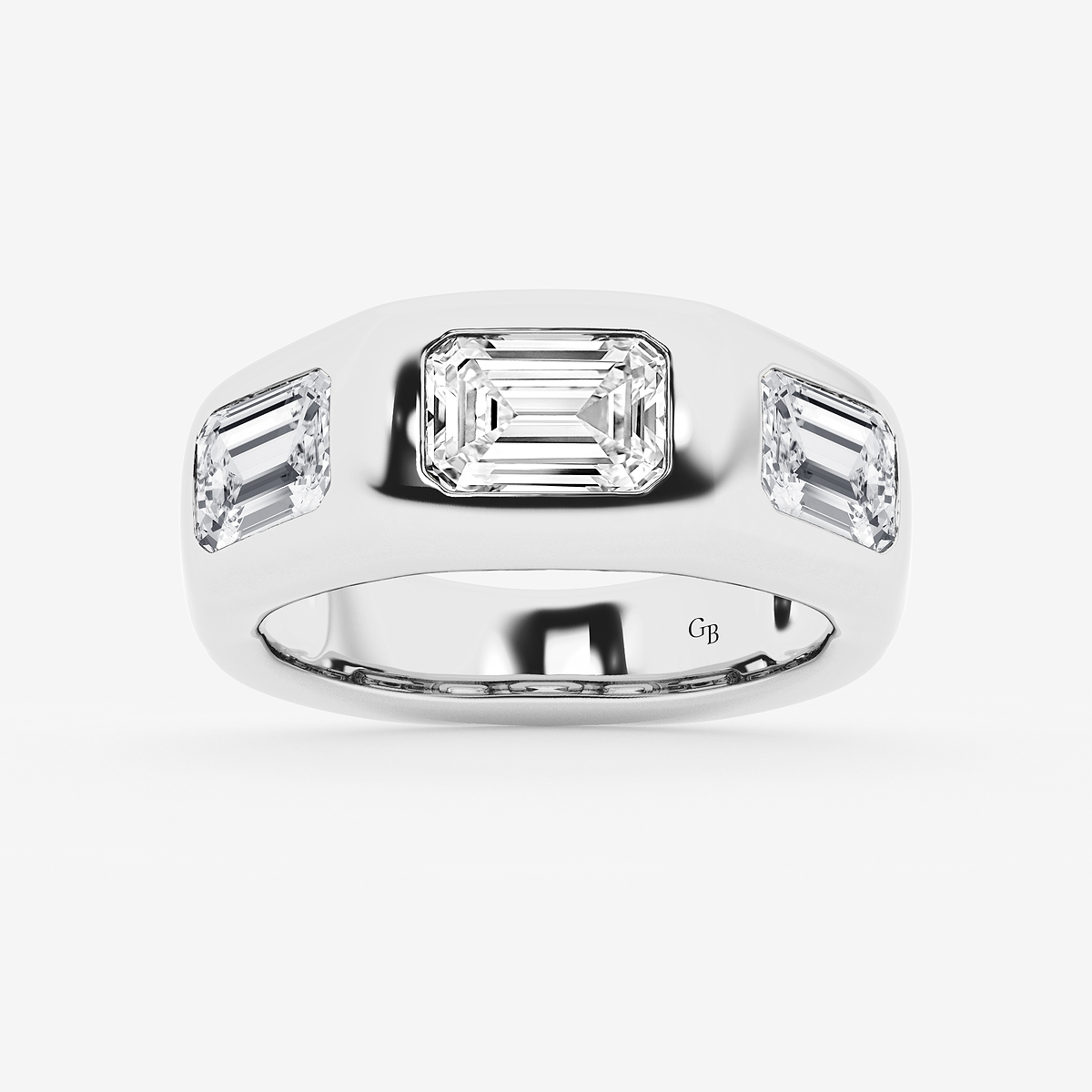5 1/2 ctw Emerald Lab Grown Diamond East West Three Stone Men\'s Ring