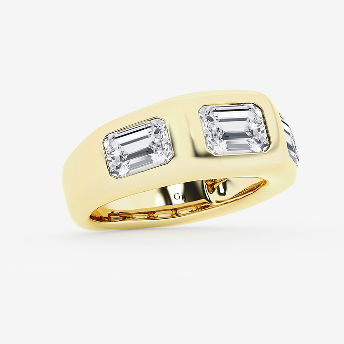 Emerald East West Three Stone Ring - 5 1/2 ctw Emerald Lab Grown Diamond East West Three Stone Men's Ring