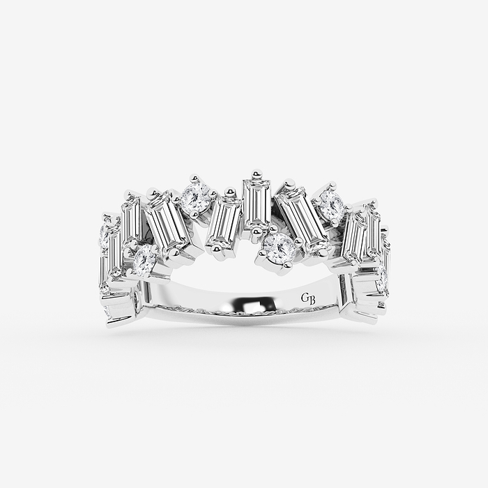 Baguette and Round Alternating Statement Ring - 2 ctw Baguette and Round Lab Grown Diamond Alternating Statement Ring