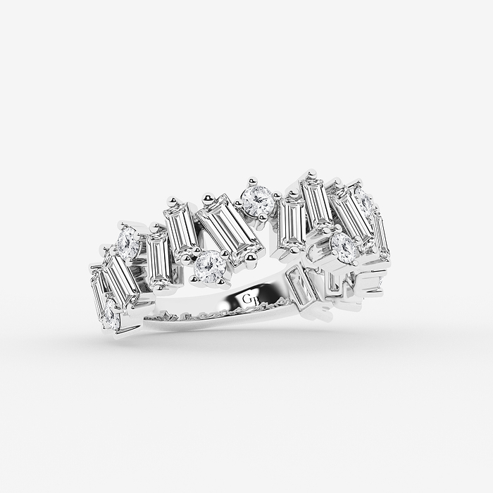 Baguette and Round Alternating Statement Ring - 2 ctw Baguette and Round Lab Grown Diamond Alternating Statement Ring
