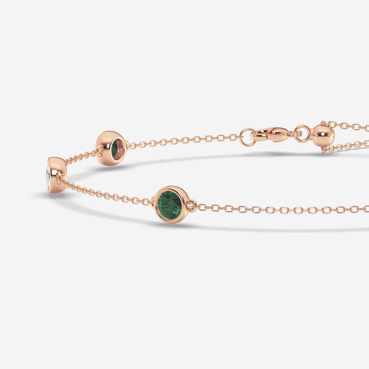 Additional Image 1 for  1 1/4 Round Cut Created Emerald and Round Lab Grown Diamond Anklet
