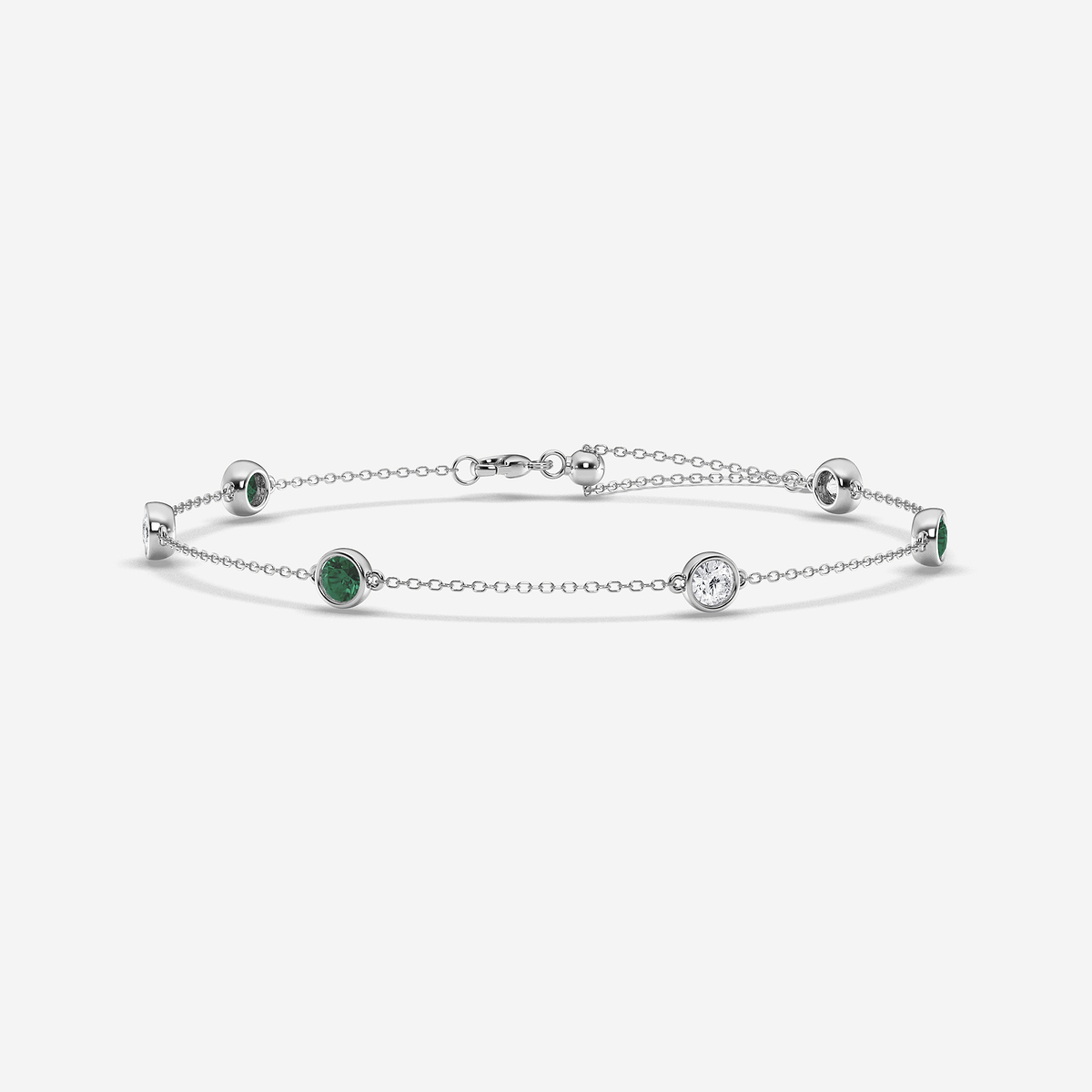 1 1/4 Round Cut Created Emerald and Round Lab Grown Diamond Anklet