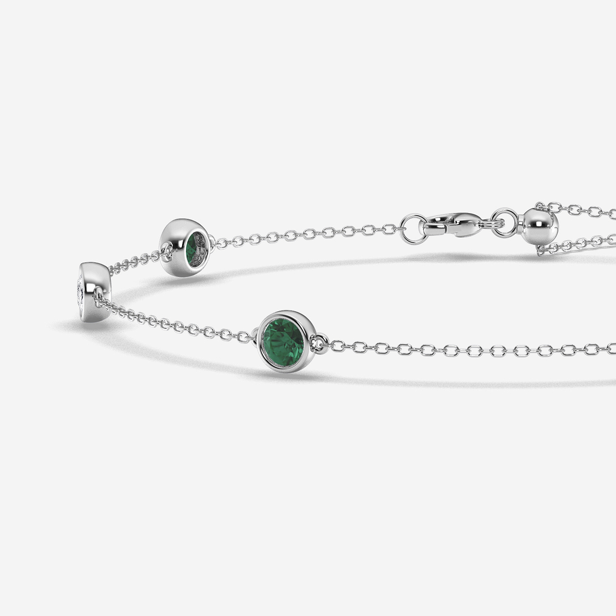 Additional Image 1 for  1 1/4 Round Cut Created Emerald and Round Lab Grown Diamond Anklet