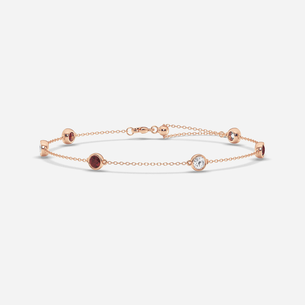 4 mm  Round Cut Created Ruby and 3/4 ctw Round Lab Grown Diamond Anklet