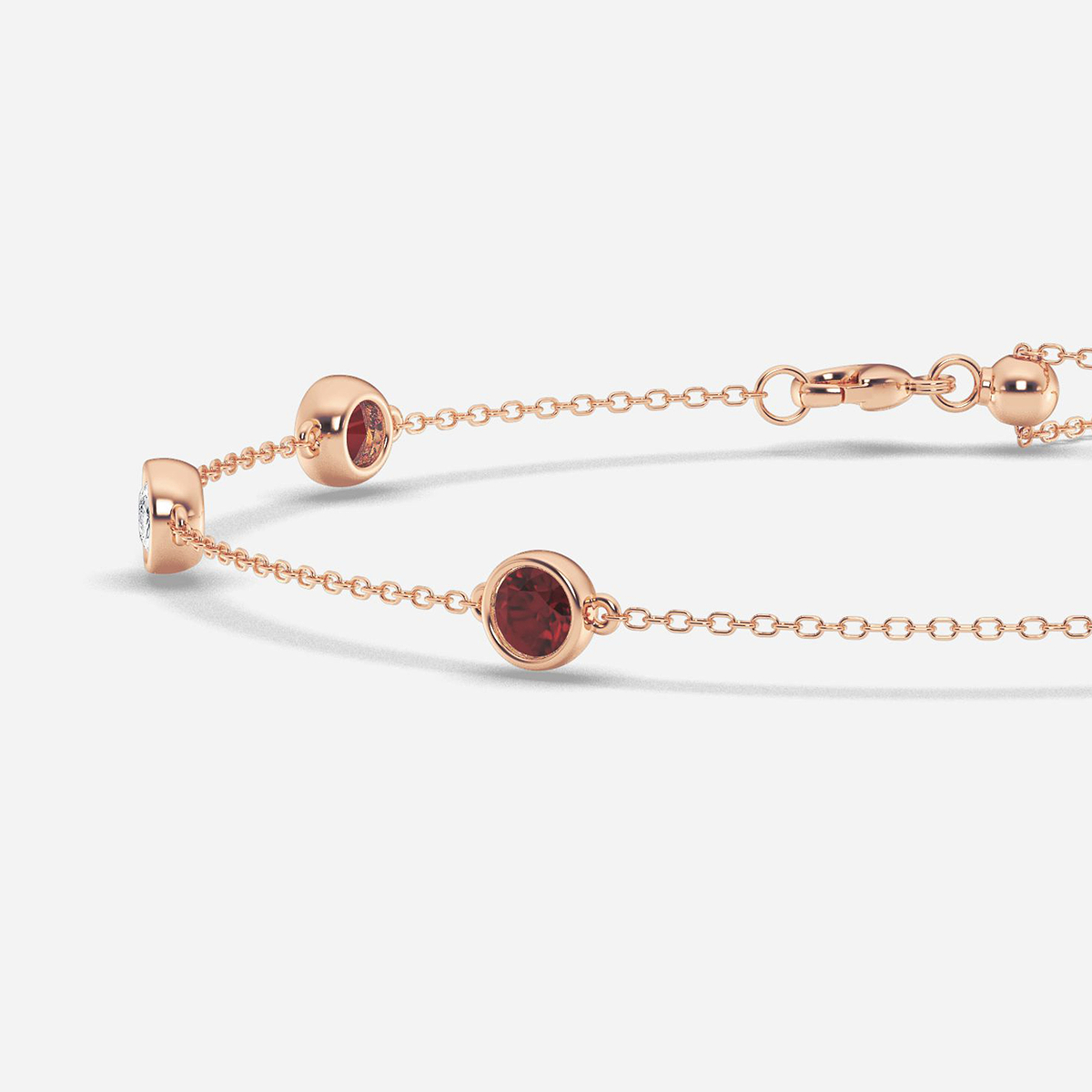 Additional Image 1 for  4 mm  Round Cut Created Ruby and 3/4 ctw Round Lab Grown Diamond Anklet