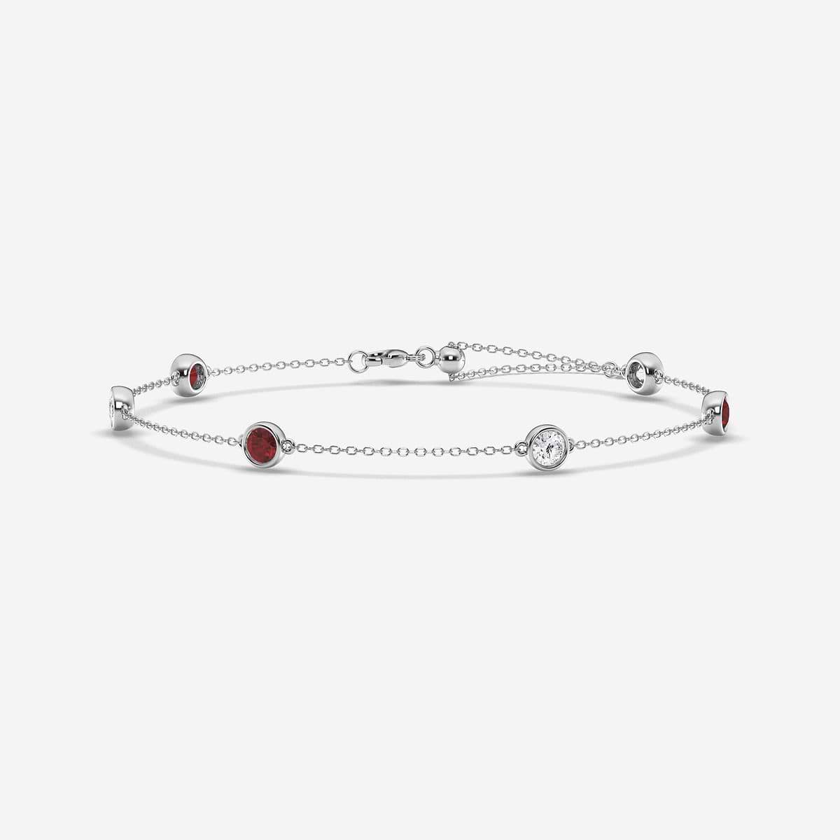 4 mm Round Cut Created Ruby and 3/4 ctw Round Lab Grown Diamond Anklet