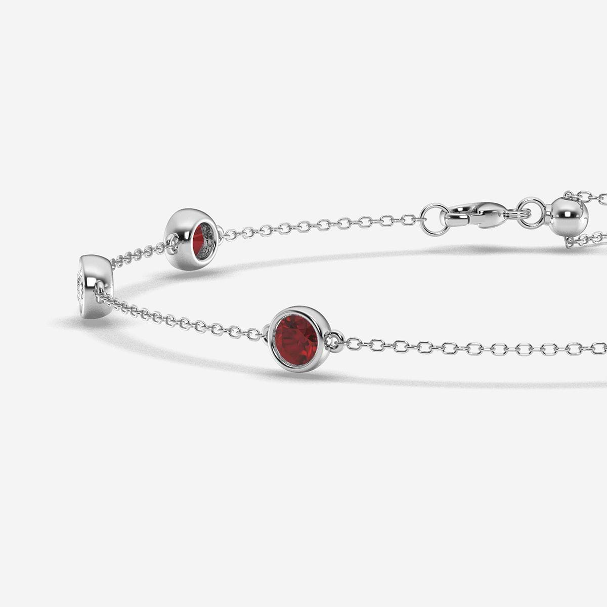 Additional Image 1 for  4 mm Round Cut Created Ruby and 3/4 ctw Round Lab Grown Diamond Anklet