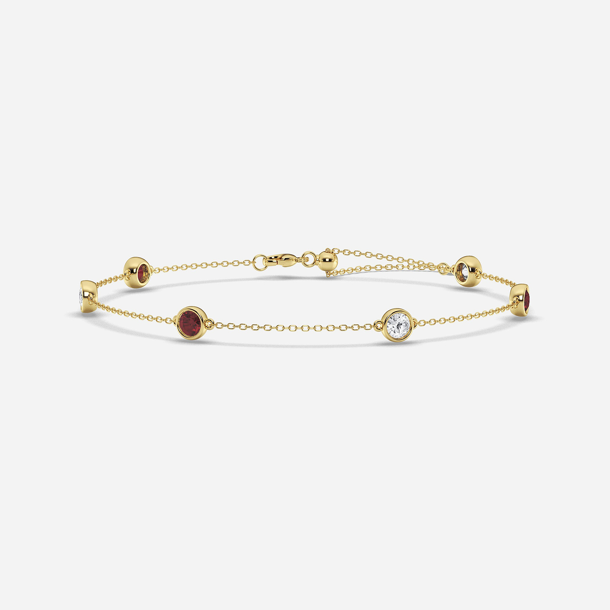 1 1/4 Round Cut Created Ruby and Round Lab Grown Diamond Anklet