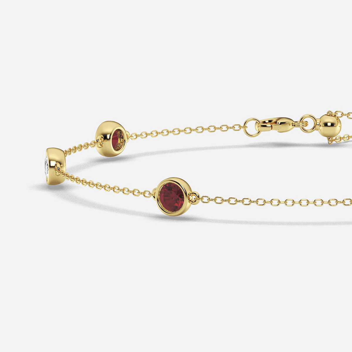 Additional Image 1 for  1 1/4 Round Cut Created Ruby and Round Lab Grown Diamond Anklet