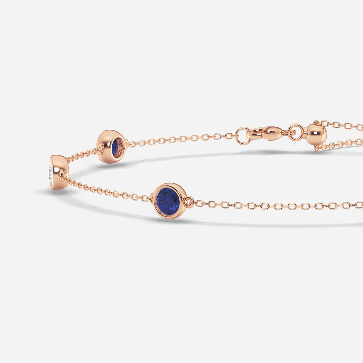 Additional Image 1 for  1 1/4 Round Cut Created Sapphire and Round Lab Grown Diamond Anklet